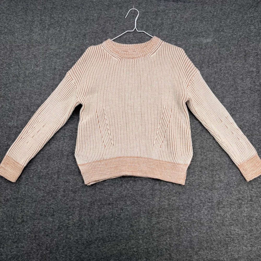 Hem & Thread Cream Tan Bicolor Chunky Knit Crew Neck Sweater Small 3748